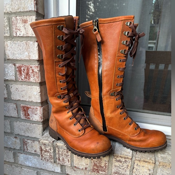 Timberland Shoes - Timberland Women's 8 Brown Leather Lace-up Combat Boots Waterproof British Tan